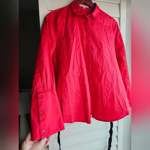 CPS Shirt Button Dress Poplin Cotton Red Raspberry Long Sleeve Short Back size M - Picture 2 of 7